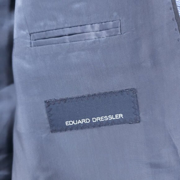 EDUARD DRESSLER 100% Linen Blue Herringbone Blazer Jacket Size 44 - 46 - Picture 5 of 9
